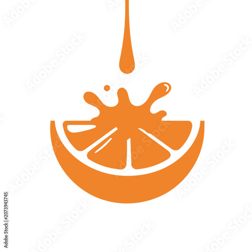 Orange slice with juice splash vector illustration