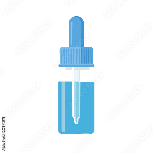 Blue dropper bottle with pipette, flat vector illustration