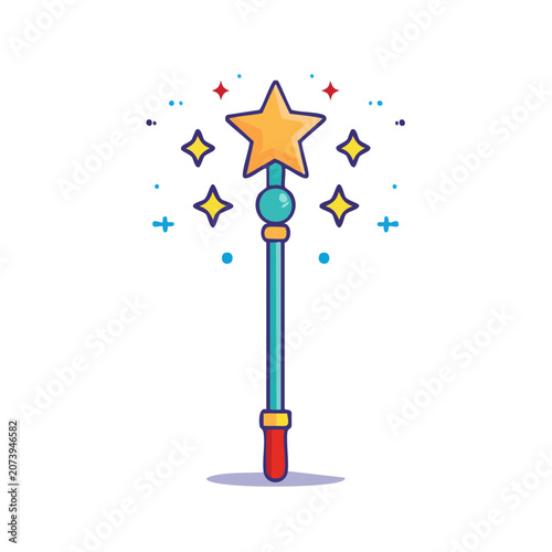 Colorful magic wand with star and sparkles