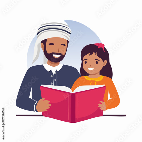 Father and daughter reading a book together