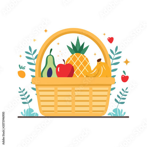 Flat vector illustration of a gift box with holiday decorations