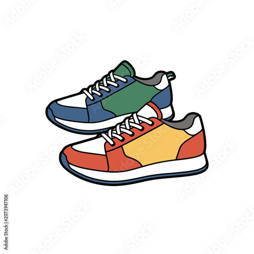 Pair of colorful sneakers flat vector illustration