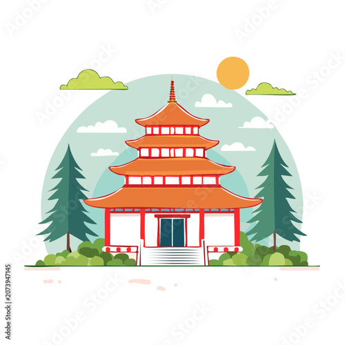 Traditional East Asian Pagoda Illustration