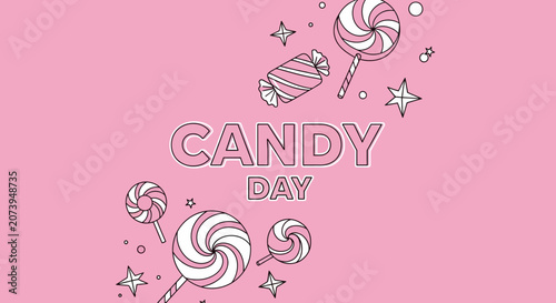 Hand drawn candy day illustration with assorted lollipops and sweets.