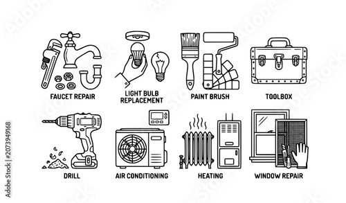 Home repair essentials outline icon collection vector
