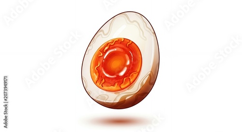 Delicious Soft Boiled Ramen Egg Half with Glossy Orange Yolk Isolated on White Background Digital Food Illustration