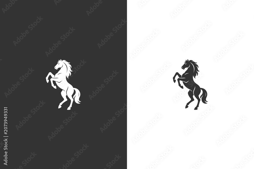 Fototapeta premium A striking graphic representation of a horse rearing up, presented in contrasting black and white