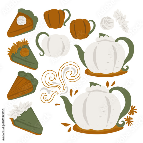 Autumn Pumpkin, Pie, and Tea Elements Collection