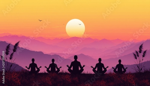 Group Meditation at Majestic Sunset Serenity