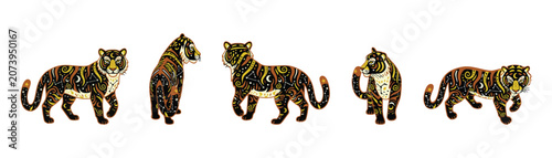 Tiger Pose Bundle with Detailed Wildlife Animal Illustration Collection
