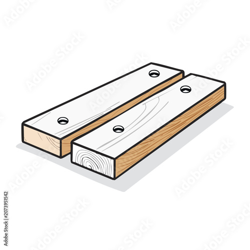 Two wooden planks with holes, flat vector illustration
