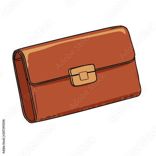 Brown leather clutch purse flat vector illustration