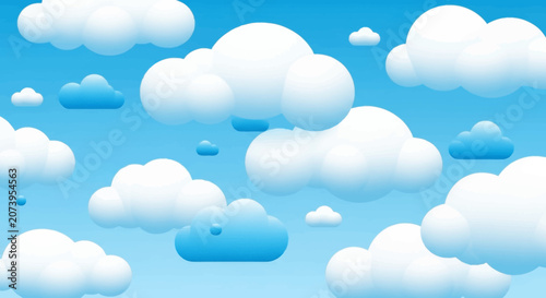 A serene blue sky with fluffy white clouds.