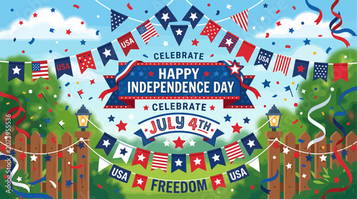 Foto Festive Patriotic Celebration Background Featuring Vibrant Bunting Banners and C
