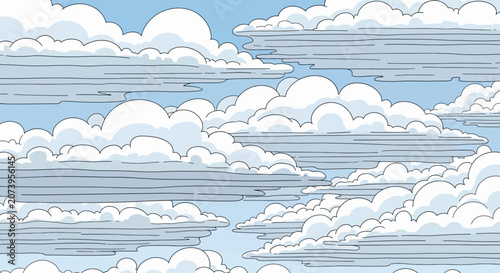a blue sky with white clouds and lines.