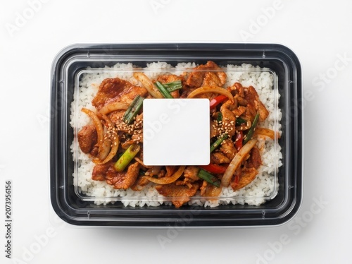 Professional Packaging Mockup Featuring Korean Gochujang Stir-Fried Pork with Rice Ready Meal
