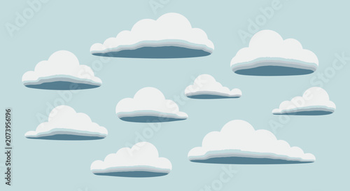Collection of white clouds on blue background.