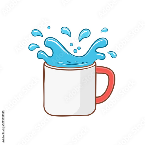 Splashing water in a white cup with red handle