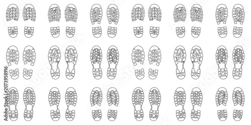 Photos Set of shoe footprint contour neat dark shading, in active lifestyle