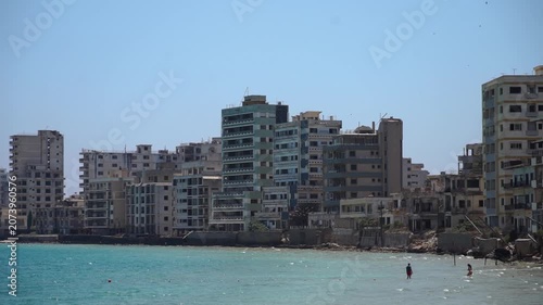 Abandoned hotels and buildings in Varosha, Famagusta, Cyprus, a ghost town forbidden zone under military control