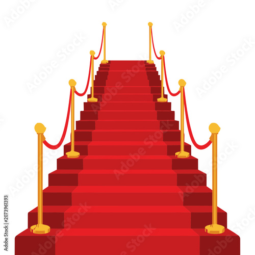 Red carpet staircase with gold rope barriers