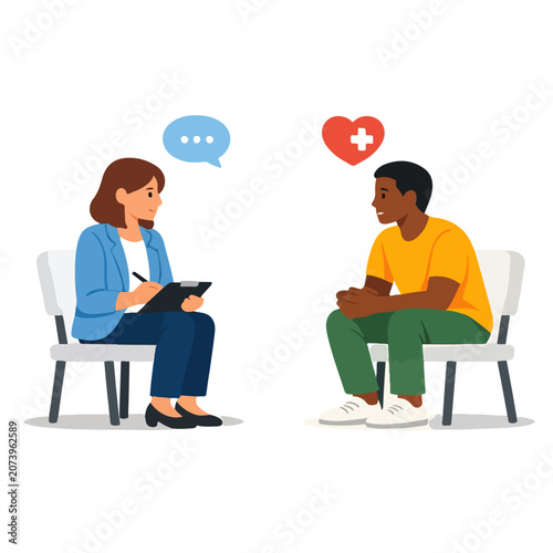 mental health professional counseling diverse patient flat illustration