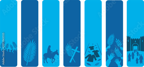 Cuadro en lienzo Religious Symbols and Events Depicting the Passion of Christ and His Entry into Jerusalem