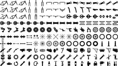 Quadro su tela Bicycle parts glyph icons set with bike frame pedals chain wheels tires seat han