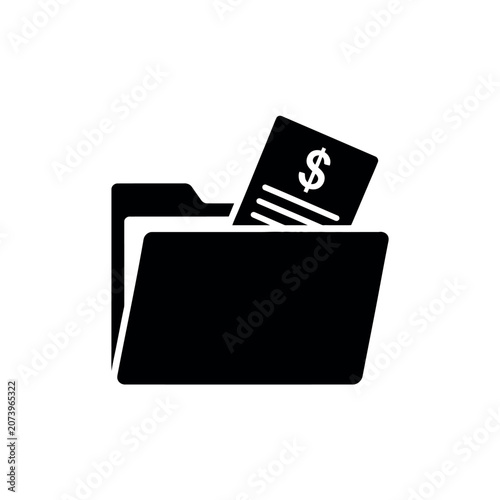 Black icon folder with dollar bill, financial concept