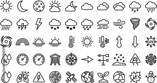 Obraz na płótnie Weather forecast line icon set with minimal vector symbols for climate temperatu