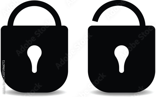 Padlock icon set open and closed lock security symbol vector
