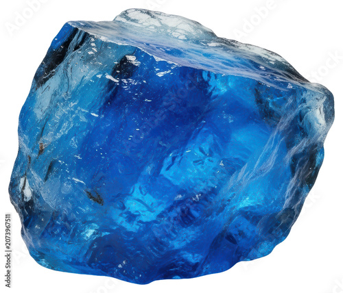 Raw blue sapphire crystal mineral gemstone cut out on transparent background