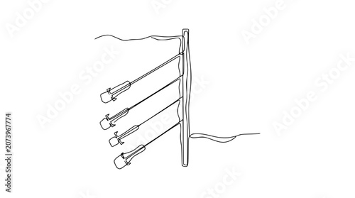 Medical IV Drip Bags Hanging on Stand - Line Art Illustration