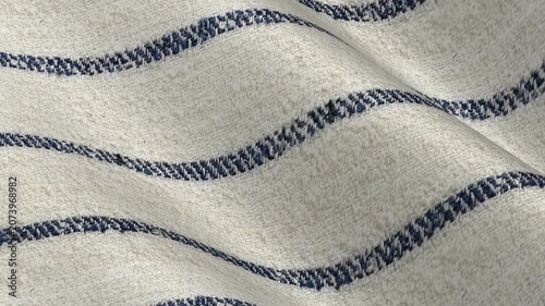 Italian Ivory White Blue Stripe Linen Wool Silk Fabric draping in soft light waves of elegant nautical pattern and premium breathable material
