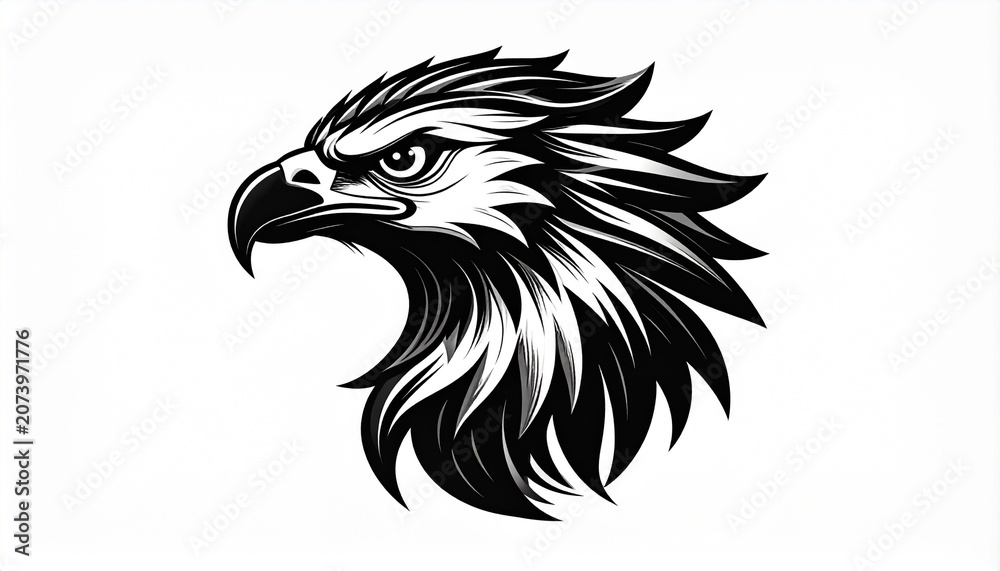 Fototapeta premium Bold black and white illustration of an eagle head isolated on white background
