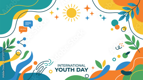 Tableau sur toile International Youth Day Abstract Fluid Shapes and Social Media Background