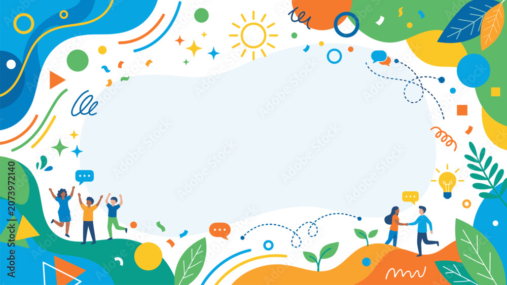 Fototapeta premium Cheerful People Teamwork and Communication Frame Background