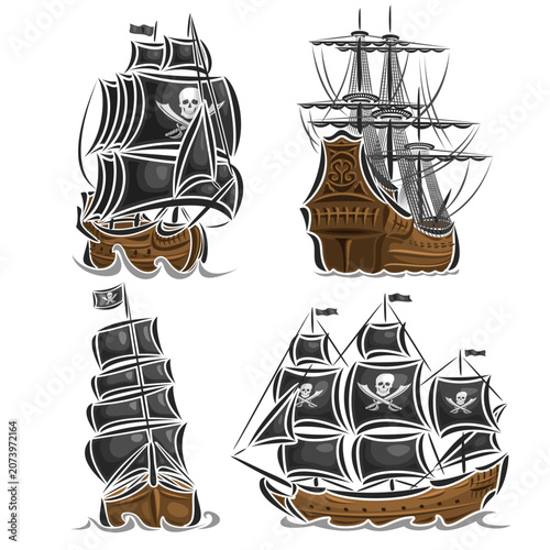 Tableau sur toile Vector set of variety Pirate Ships