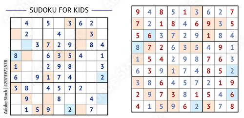 Photos Sudoku puzzle for kids with solutions for educational games