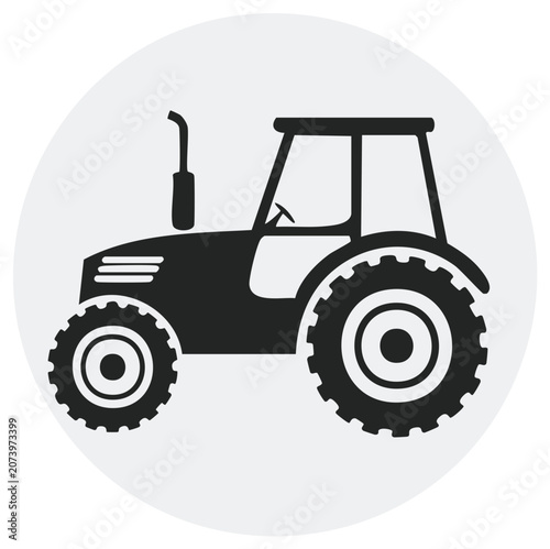 Silhouette of a tractor inside a gray circle