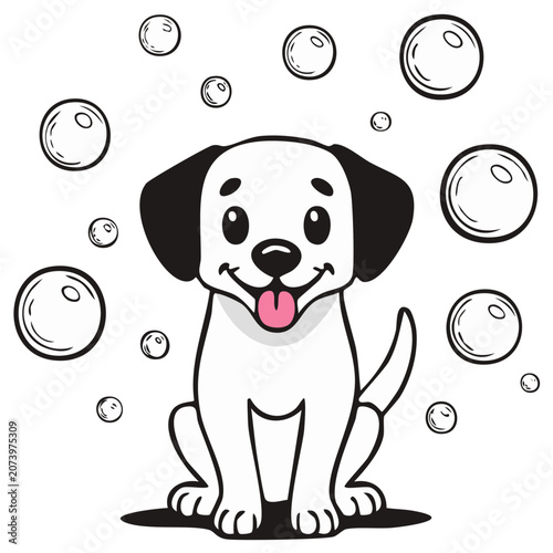 Cartoon puppy with bubbles illustration