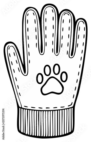 Hand drawn winter glove with paw print detail winter clothing accessory