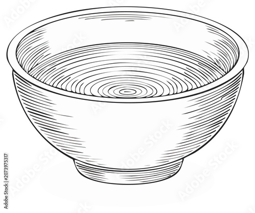 Illustration of a bowl with detailed lines depicting concentric circles and curved contour.