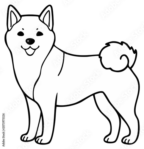 Cute Shiba Inu Dog Outline Standing Proudly with Curly Tail