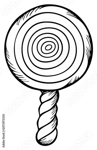 Whimsical Swirl Lollipop Candy on Stick Hand Drawn Sketch Style