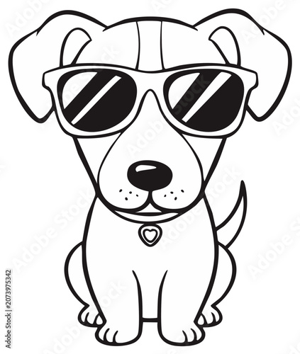 Cool dog with sunglasses in black and white illustration