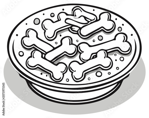 Bowl of Bone Treats: Black and White Graphic for Pet Products and Animal Designs