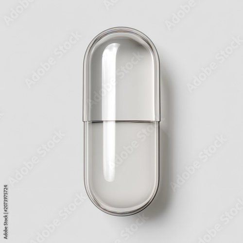Transparent glass capsule with liquid medicine showing health and wellness