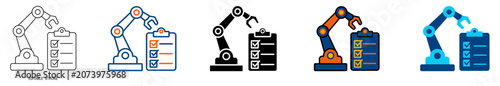 AI Robotic Process Automation Checklist Editable Outline, Solid and Colored Variations Vector Icon Set
