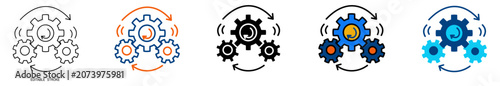 Self Operating Gear System Automation Editable Outline, Solid and Colored Variations Vector Icon Set